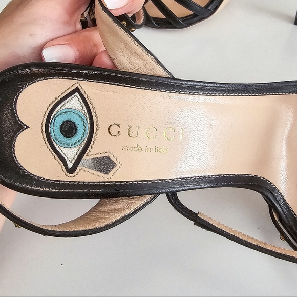 Gucci Wangy Crystal hand strappy high heel leather sandals size 37 - Picture 12 of 16